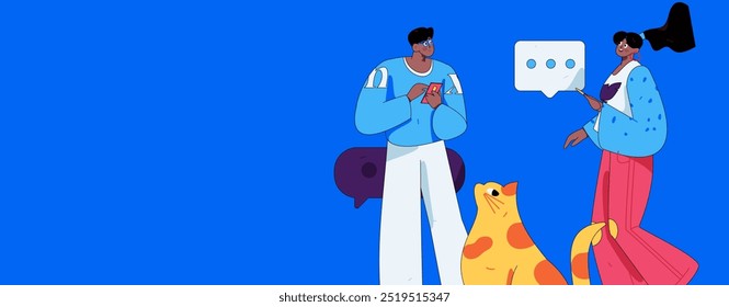 Virtual characters social communication concept business flat vector hand drawn illustration
