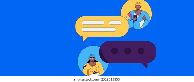 Personagens virtuais conceito de comunicação social negócio plano vetor mão desenhada ilustração
