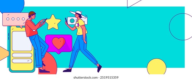 Virtual characters social communication concept business flat vector hand drawn illustration
