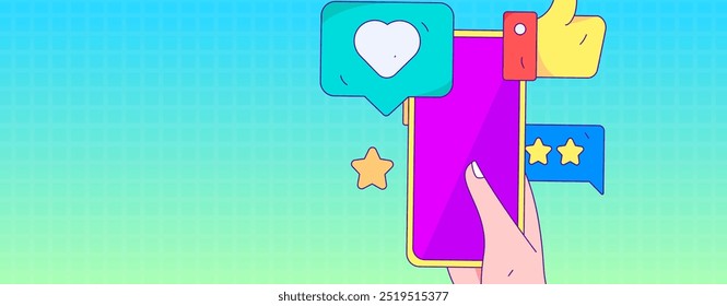 Concepto de comunicación social de personajes virtuales ilustración de Vector plano de negocios dibujado a mano
