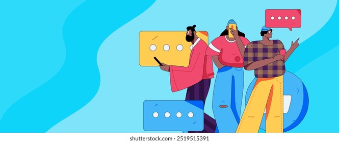 Virtual characters social communication concept business flat vector hand drawn illustration
