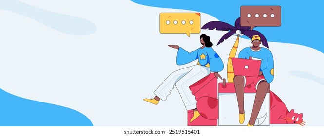 Virtual characters social communication concept business flat vector hand drawn illustration
