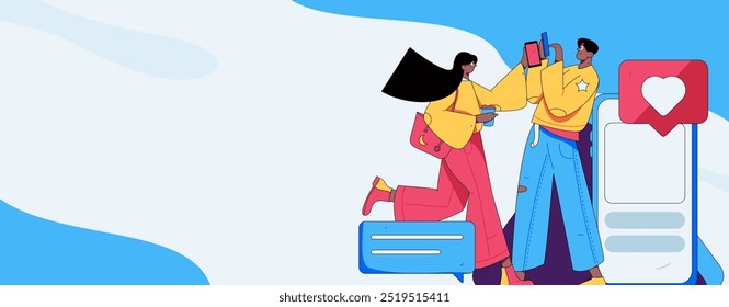 Virtual characters social communication concept business flat vector hand drawn illustration
