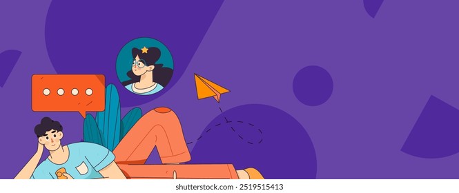 Virtual characters social communication concept business flat vector hand drawn illustration
