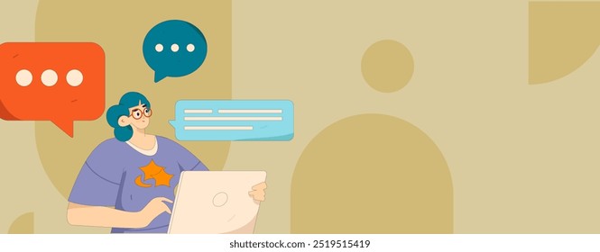 Virtuelle Zeichen Social Communication Concept Business Flat Vektor handgezeichnet
