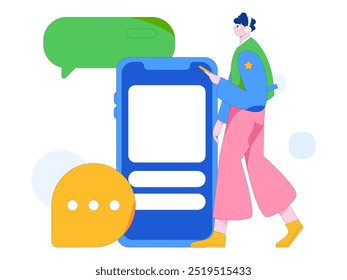 Virtual characters social communication concept business flat vector hand drawn illustration
