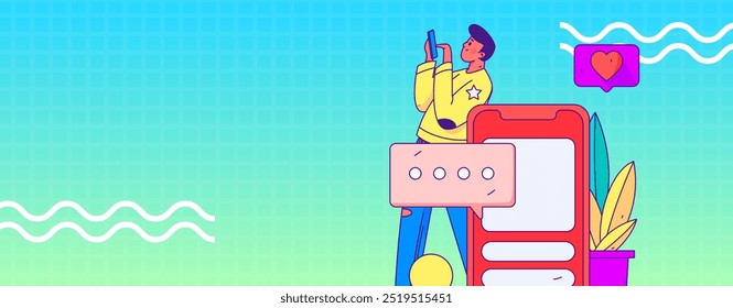 Virtual characters social communication concept business flat vector hand drawn illustration
