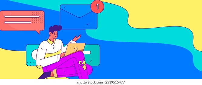 Virtual characters social communication concept business flat vector hand drawn illustration
