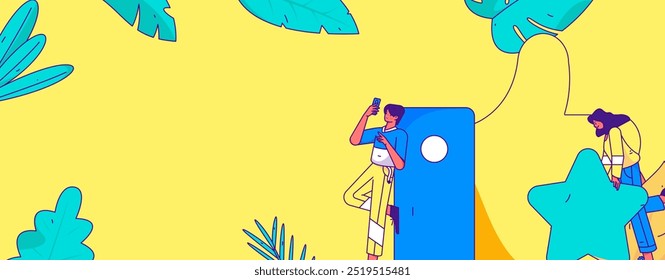 Concepto de comunicación social de personajes virtuales ilustración de Vector plano de negocios dibujado a mano
