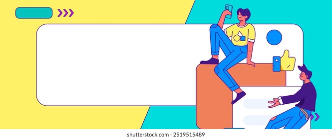 Concepto de comunicación social de personajes virtuales ilustración de Vector plano de negocios dibujado a mano
