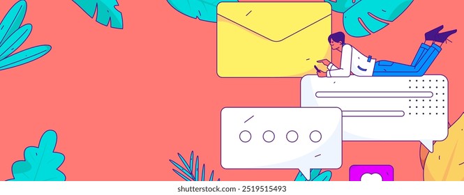 Virtual characters social communication concept business flat vector hand drawn illustration
