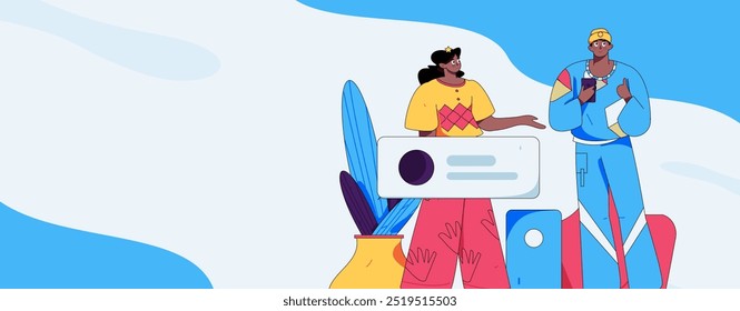 Virtual characters social communication concept business flat vector hand drawn illustration
