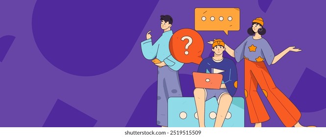 Virtual characters social communication concept business flat vector hand drawn illustration
