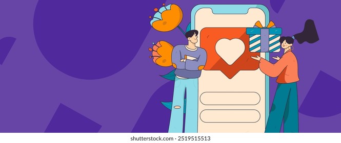 Virtual characters social communication concept business flat vector hand drawn illustration
