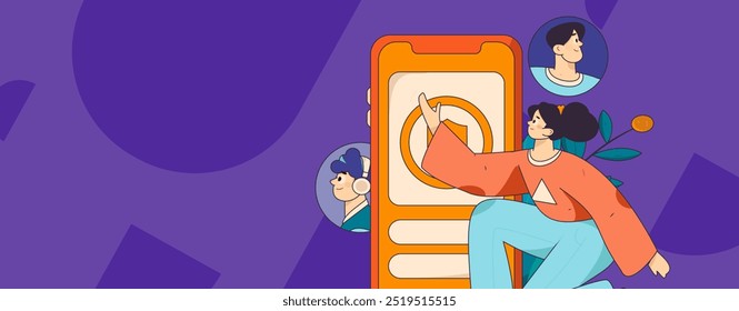 Virtual characters social communication concept business flat vector hand drawn illustration
