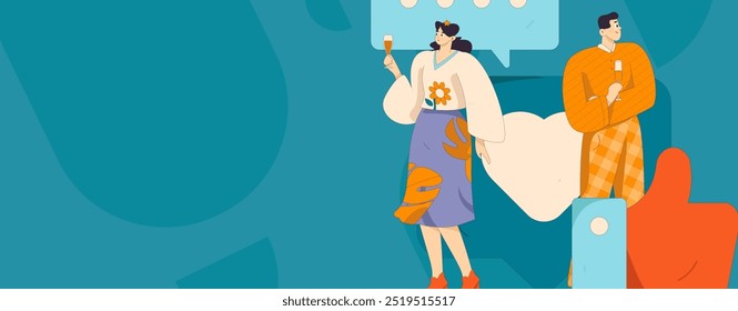 Virtual characters social communication concept business flat vector hand drawn illustration
