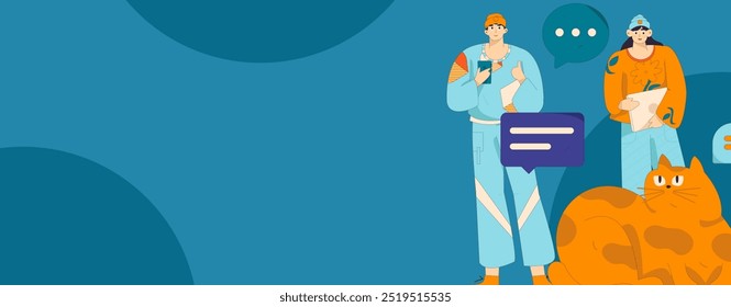 Virtuelle Zeichen Social Communication Concept Business Flat Vektor handgezeichnet
