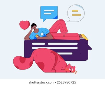 Virtual characters social communication concept business flat vector hand drawn illustration
