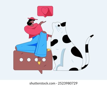 Virtual characters social communication concept business flat vector hand drawn illustration
