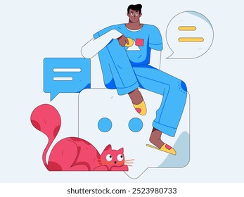 Virtual characters social communication concept business flat vector hand drawn illustration
