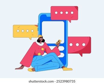 Virtual characters social communication concept business flat vector hand drawn illustration
