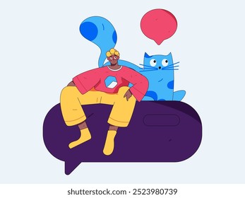 Virtual characters social communication concept business flat vector hand drawn illustration
