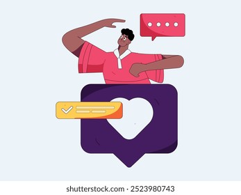 Virtual characters social communication concept business flat vector hand drawn illustration
