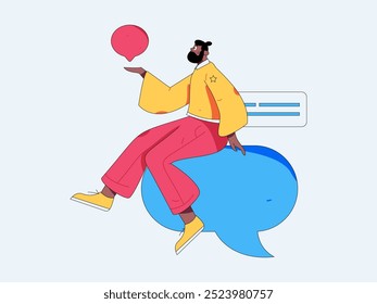 Concepto de comunicación social de personajes virtuales ilustración de Vector plano de negocios dibujado a mano
