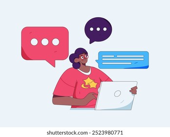 Virtual characters social communication concept business flat vector hand drawn illustration
