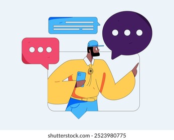 Personagens virtuais conceito de comunicação social negócio plano vetor mão desenhada ilustração
