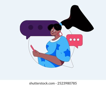 Virtual characters social communication concept business flat vector hand drawn illustration
