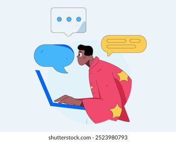 Virtual characters social communication concept business flat vector hand drawn illustration
