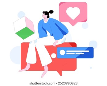 Personagens virtuais conceito de comunicação social negócio plano vetor mão desenhada ilustração
