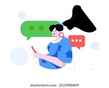 Virtual characters social communication concept business flat vector hand drawn illustration
