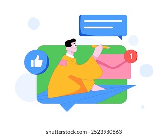 Virtual characters social communication concept business flat vector hand drawn illustration
