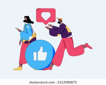 Personagens virtuais conceito de comunicação social negócio plano vetor mão desenhada ilustração
