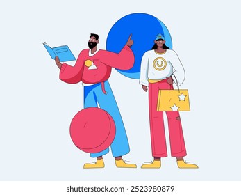 Virtual characters social communication concept business flat vector hand drawn illustration
