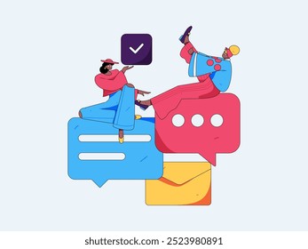 Virtual characters social communication concept business flat vector hand drawn illustration

