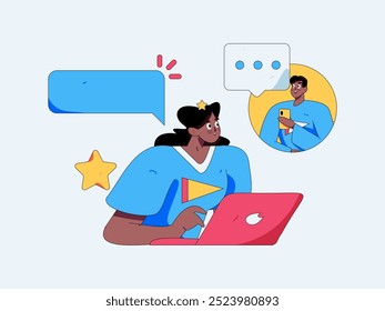 Virtual characters social communication concept business flat vector hand drawn illustration
