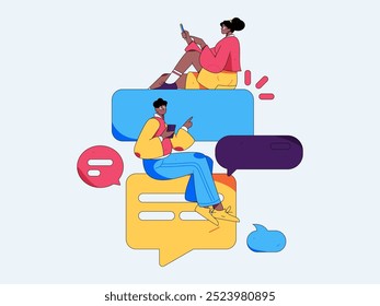 Virtual characters social communication concept business flat vector hand drawn illustration

