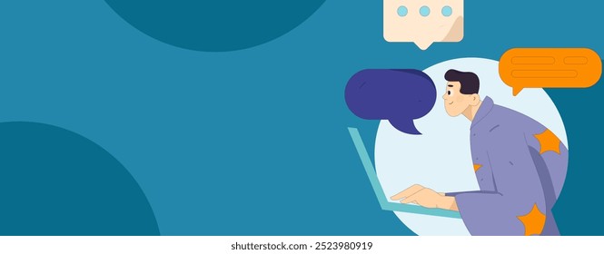 Virtual characters social communication concept business flat vector hand drawn illustration
