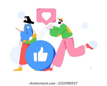 Virtual characters social communication concept business flat vector hand drawn illustration
