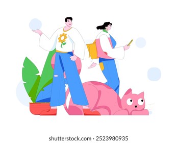 Personagens virtuais conceito de comunicação social negócio plano vetor mão desenhada ilustração
