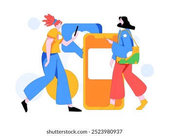 Virtual characters social communication concept business flat vector hand drawn illustration
