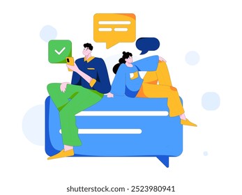 Virtual characters social communication concept business flat vector hand drawn illustration
