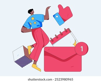 Virtual characters social communication concept business flat vector hand drawn illustration
