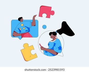 Virtuelle Zeichen Social Communication Concept Business Flat Vektor handgezeichnet
