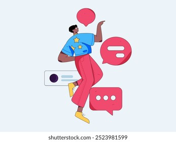 Personagens virtuais conceito de comunicação social negócio plano vetor mão desenhada ilustração
