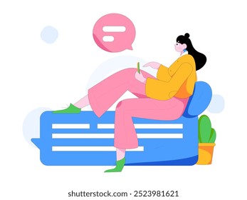 Concepto de comunicación social de personajes virtuales ilustración de Vector plano de negocios dibujado a mano
