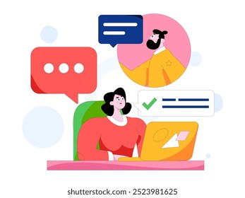 Virtual characters social communication concept business flat vector hand drawn illustration
